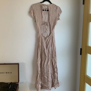 Beige Checkered Midi Dress